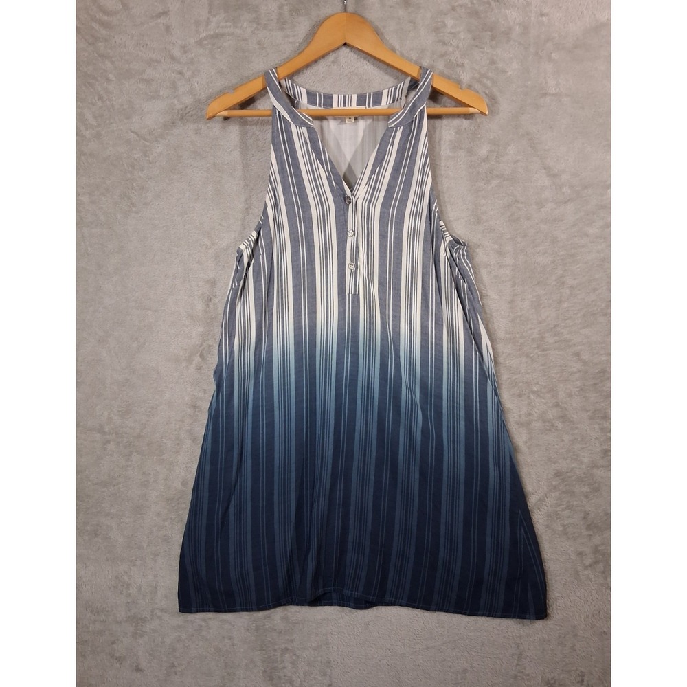 Promesa Blue White Strips Ombre Halter Maxi Dress Women's Size M Boho Summer